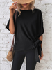 Casual Women Summer Solid Color Dolman Sleeve Hem Knotted Loose Top Blouse