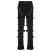 Women Fashion Punk Zipper Belt Patchwork Denim Pants