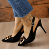 Women Fashion Casual Plus Size Solid Color Pointed Toe Metal Buckle Sling Back High Heel Sandals