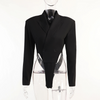 Fashion Women Autumn Solid Black Loose Sexy Cut Out Blazer Bodysuit