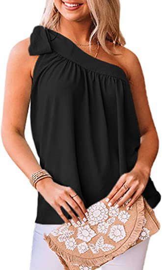 Women Summer Asymmetrical One-Shoulder Casual Top