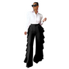 Women Solid Color Ruffle High Waist Wide Leg Pants