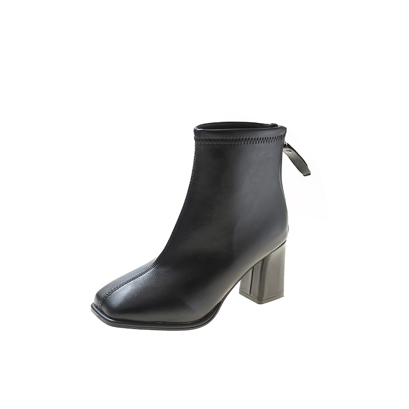 Women Fashion Retro Square Toe Chunky Heel Back Zipper Boots