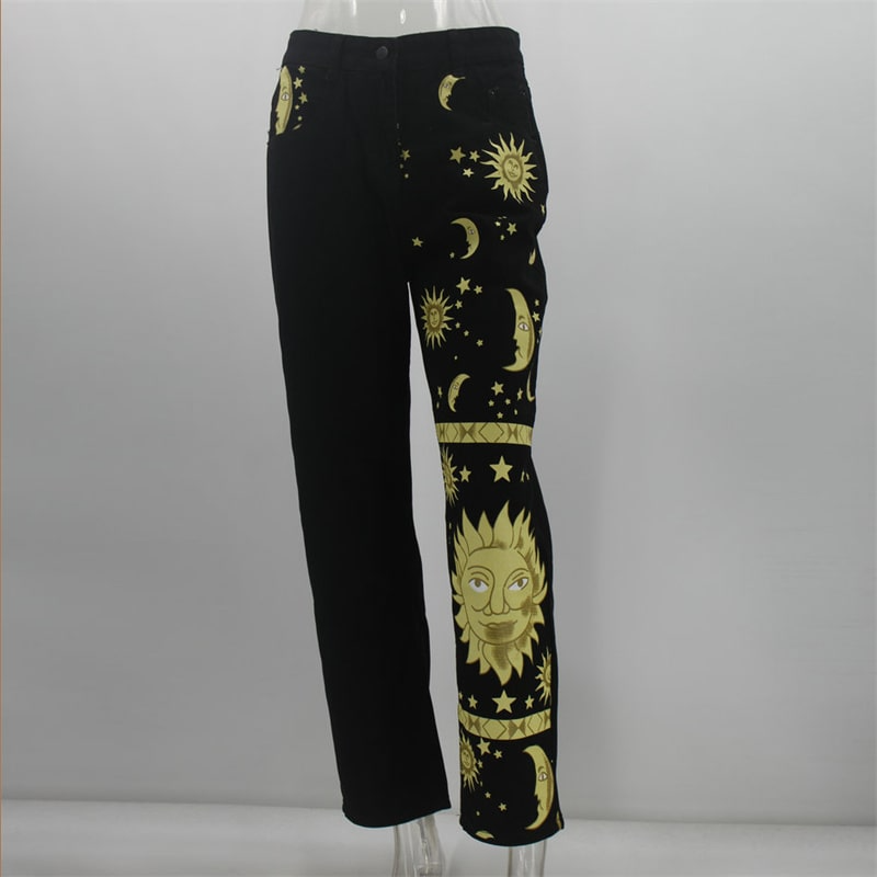 Women Fashion Graphic Printed Straight Jeans