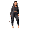 Women Solid Color Crewneck Long Sleeve Top And Tassel Pants Fashion Two-Piece Set