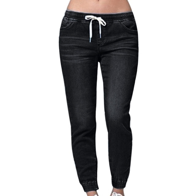 Women Elastic Waist Lace-Up Harem Jeans