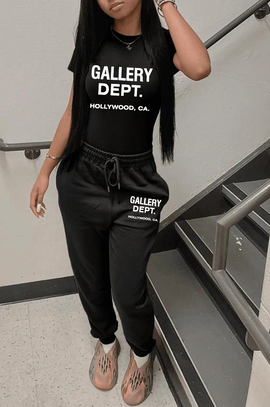Fashion Women Letter Printed T-Shirt And Casual Sweatpants Two Pieces Set