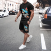 Men Casual Round Neck Short-Sleeved Printed T-Shirt And Shorts Two-Piece Set