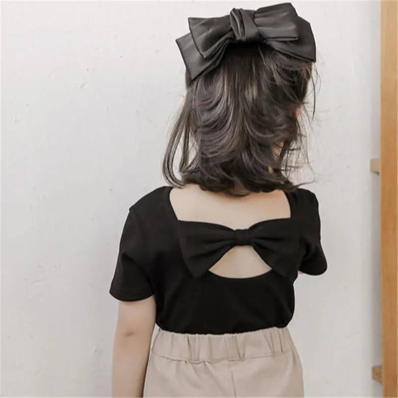 Girls Backless Bow Decoration T-Shirt