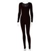 Women Autumn Fashion Long-Sleeved Slim Solid Color U Neck Jumpsuit