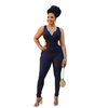 Women Solid Color V-Neck Sleeveless Hollow Waist Fashion Jumpsuit