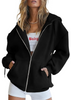 (Buy 1 Get 1) Women Casual Loose Zipper Long Sleeve Hooded Sweatshirt Jacket