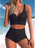 Women'S Fashion Stripe High Waist Two Piece Swimsuit