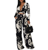 Fashion Casual Floral Printed Sexy V-Neck Long-Sleeved Blouse Wide-Leg Pants Two-Piece Set