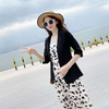 Plus Size Women Casual Solid Color Crop Sleeve Lapel Blazer