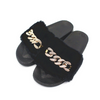 Women Leisure Plush Metal Chain Design Flats Slippers Shoes