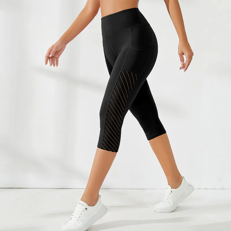 Women Fashion Mesh With Pocket High Waist Slim Sports Yoga Pants