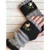 (Buy 1 Get 1) Autumn Winter Women Fashion Warm Stitching Embroidered Half Finger Gloves