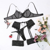 Women'S Sexy Hollow See-Through Diamond Chain Lingerie Four-Piece Set