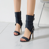 Women Fashion Sexy Solid Color Shoe-Buckle Zipper High-Heeled Sandals