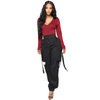 Women Fashion Casual Multi-Pocket Button Middle Waist Pants