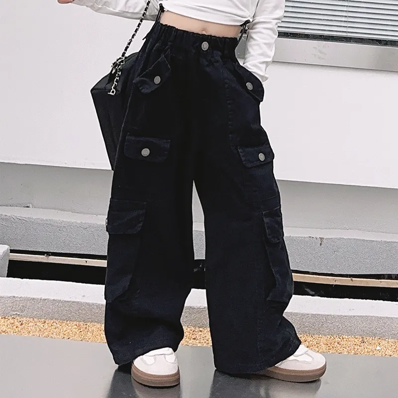 Kids Teen Girl Casual Solid Color Multi-Pocket Cargo Pants