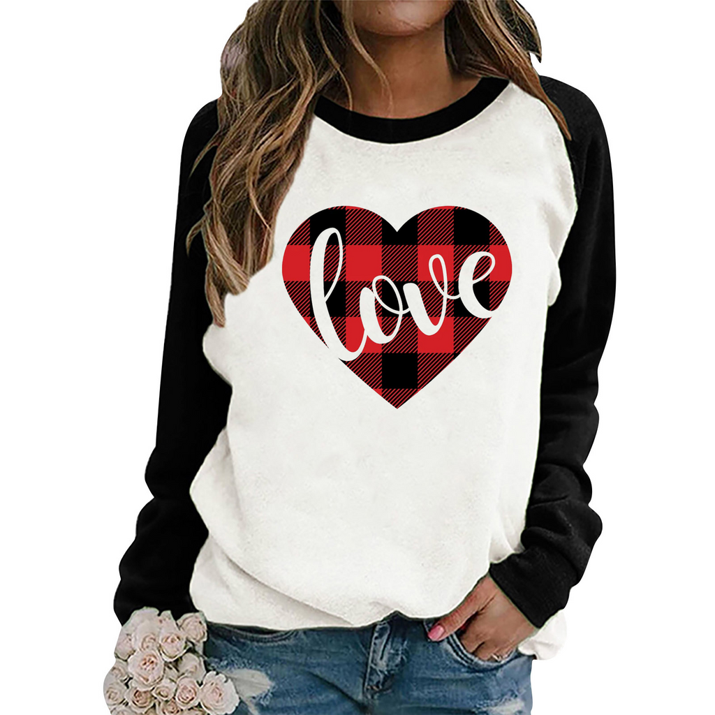 Valentine'S Day Fashion Women'S Long Sleeve Heart Printing Crew Neck Sweatshirt