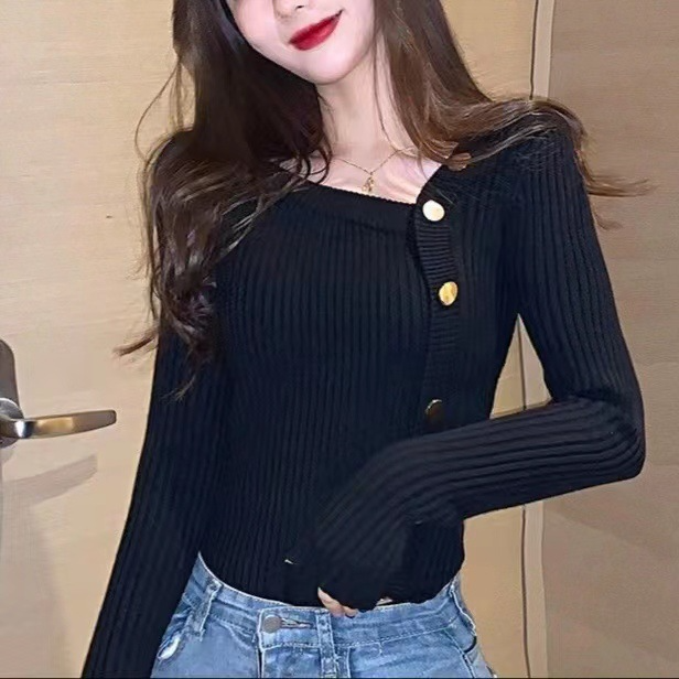 Women Fashion Slim Solid Color Base Knit Sweater