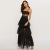 Women Sexy Chic Layered Mesh Sleeveless See-Through Lace Party Maxi Dress