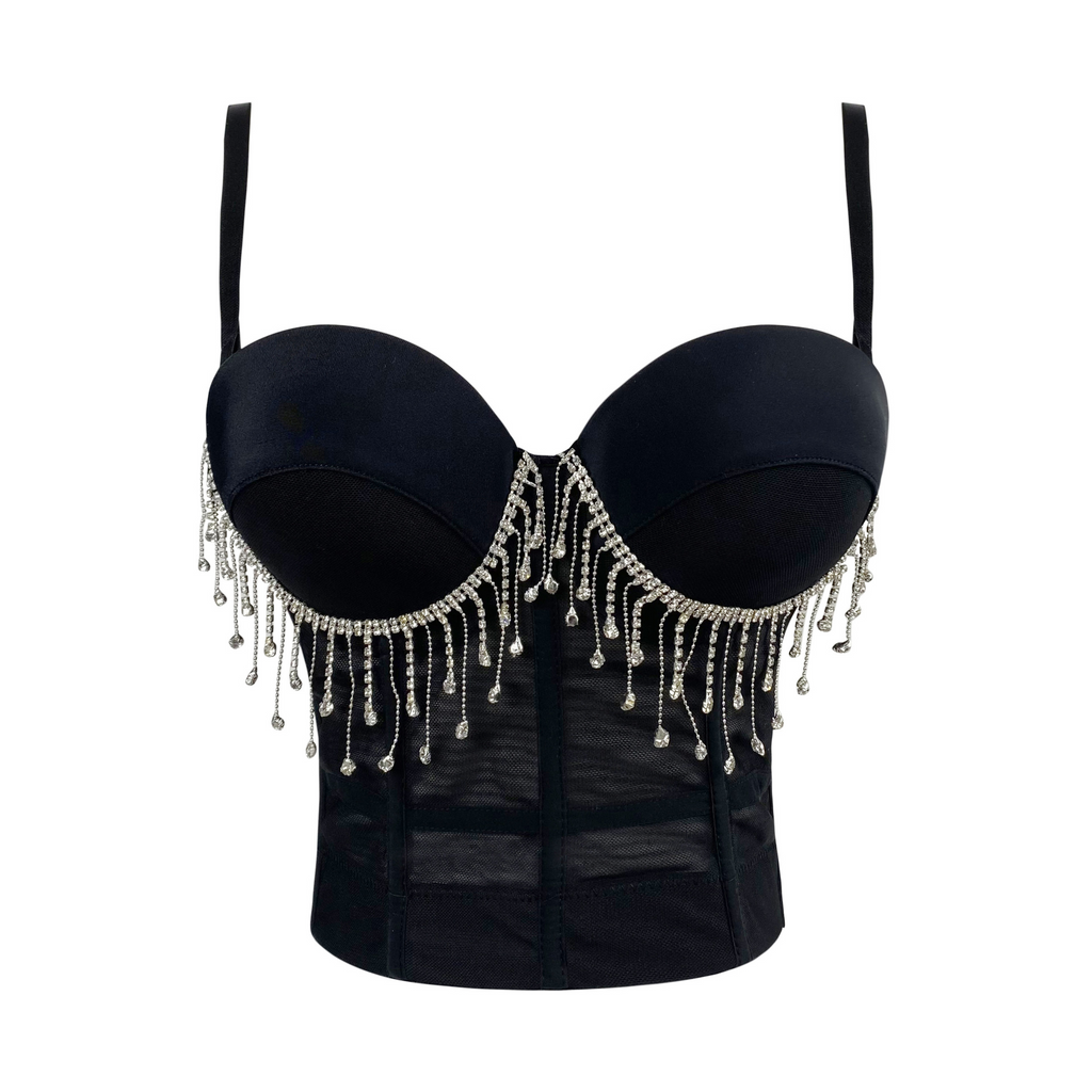 Women Fashion Rhinestone Tassel Camisole Corset