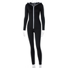 Women Pure Color Zipper Hooded Sports Fitness Jumpsuits