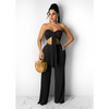 Women Summer Vacation Solid Color Tube Top Wide Leg Pants Two-Piece Set