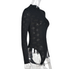 Women'S Sexy Mesh See-Through Patchwork Long-Sleeved Bodysuits