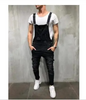 Men Fashion Casual Trend Solid Color Loose Ripped Leg Suspender Jeans