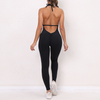 Women Sexy V Neck Lace-Up Skinny Backless Sports Jumpsuit