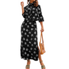 Women Printed Lapel Long Sleeve Top And High Waist Slit Skirt Fashionable Casual Two-Piece Set