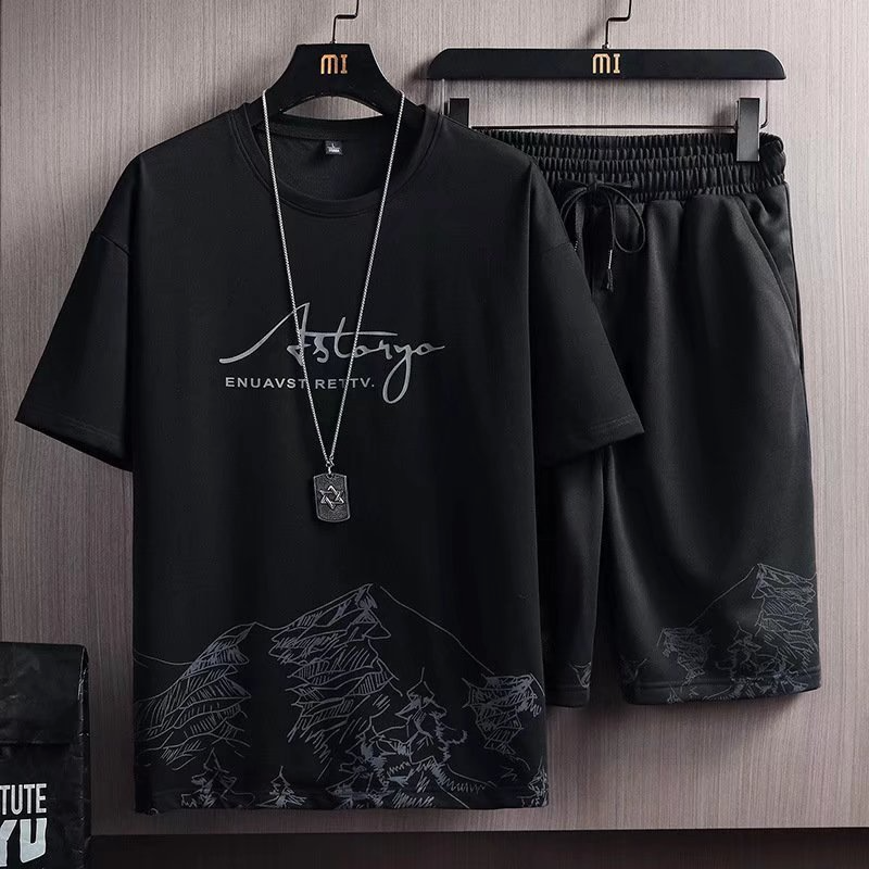 Men'S Casual Snow Mountain Graphic Print Short-Sleeved T-Shirt And Shorts Set