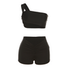 Summer Women'S Fashion Sexy One-Shoulder Cropped Camisole Slim-Fit Low-Waist Shorts Set