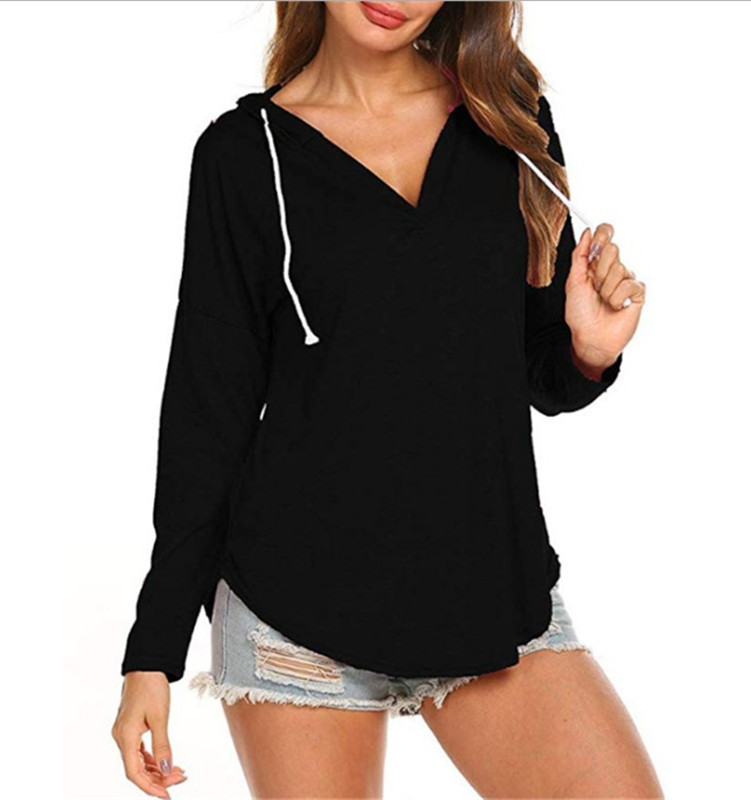 Women Casual V-Neck Plus Size Fashion Long Sleeve Top Irregular Hem Sweatshirt