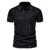 Men Fashion Casual Plaid Letter Print Lapel Short Sleeve Loose Polo Shirt