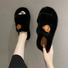 Autumn Winter Women Fashion Plus Size Belt Buckle Plush Warm Home Slippers