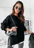 Autumn Winter Women Round Neck Side Zipper Solid Color Casual Sweatshirt