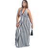 Women'S Fashion Sexy Stripe Halter Neck Backless Maxi Vacation Dress