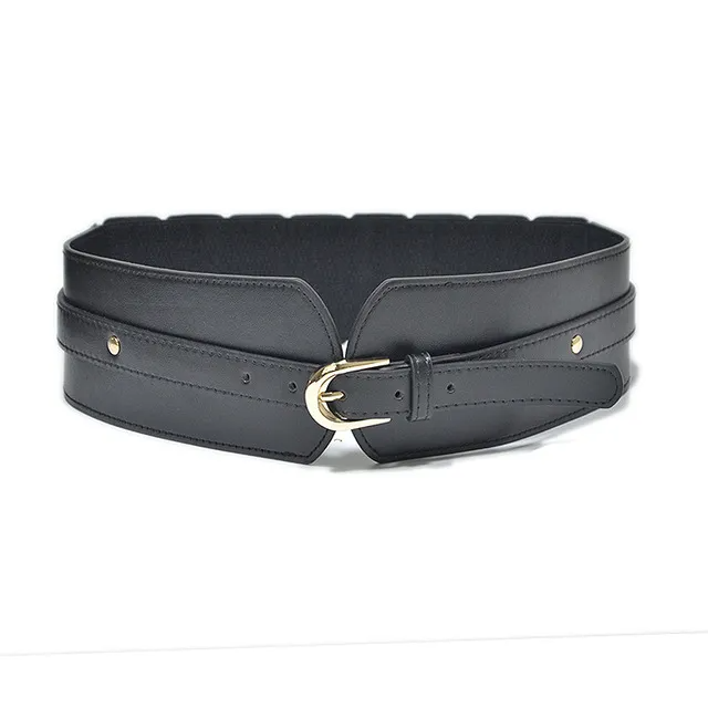 Women Vintage Metal Buckle Wide PU Leather Belt