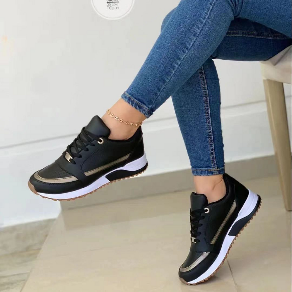 Women Fashion Plus Size Flat Round-Head Colorblock Sneakers