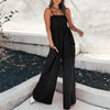 Women Solid Color Sling Stretchy High Waist Wide Leg Casual Jumpsuits