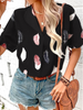 Summer Casual Women'S Lapel Feather Print Short Sleeve Shirt Office Chic Blouse