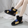 Women Fashion Color Block Thick Warm Round Toe Flat Snow Boots