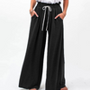 Women Fashion Casual Solid Color Drawstring Loose Pocket Trousers Wide Leg Pants