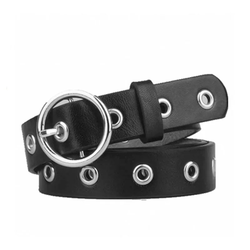 Woman High Quality PU Body Gold Circular Alloy Buckle Stylish Belt